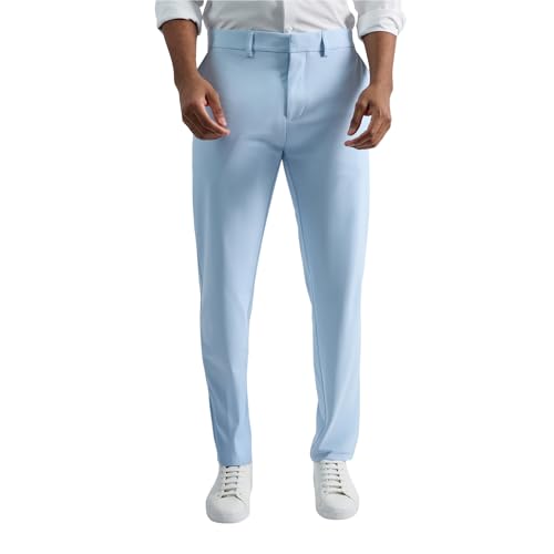Kenneth Cole Reaction Technicole Warp Knit Slim Fit Pantalones Informales para Hombre, Azul Celeste, 30W / 30L