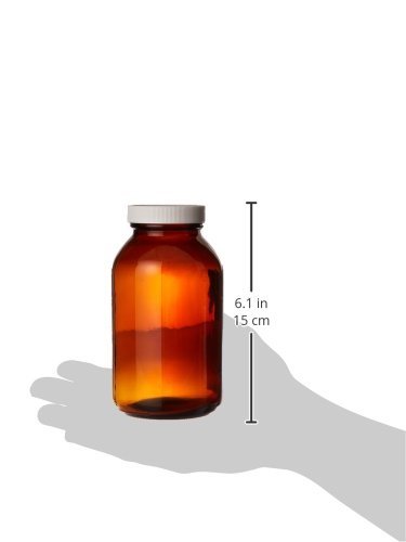 JG Finneran 9-224-2 Amber Borosilicate Glass Precleaned Wide Mouth Packer with White Polypropylene Closure and 0.015" PTFE Lined, 53-400mm Cap Size, 16oz Capacity (Pack of 12) - Thumbnail 2