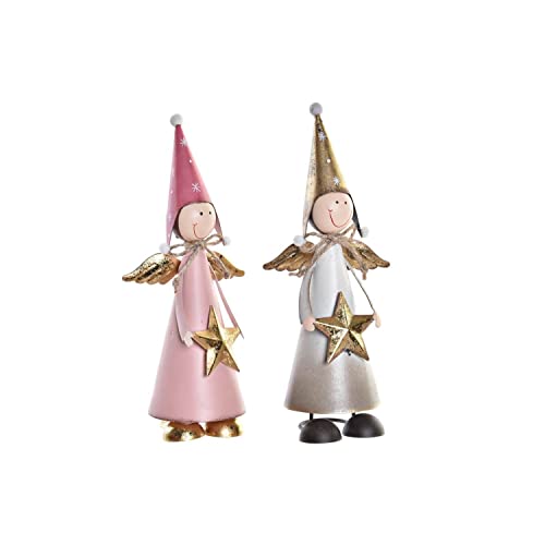 DKD Home Decor Weihnachtsschmuck der Marke, Grau, Gold und Rosa, aus Metall, 8,5 x 7 x 22 cm, 2 Stück