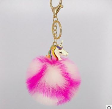 Caomoa 9cm fur ball unicorn pendant new plating alloy animal pony wool ball key chain (Multi)
