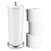 mDesign Plastic Free Standing Toilet Paper Holder Canister with Storage for 3 Extra Rolls of Toilet Tissue - for Bathroom/Powder Room - Holds Mega Rolls - Pearl White/Chrome