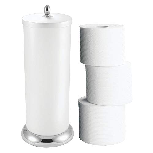 mDesign Plastic Free Standing Toilet Paper Holder Canister with Storage
