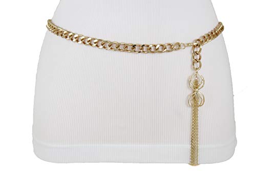 TFJ Women Fashion Belt Hip High Waist Gold Metal Chain Long Fringes Spider Buckle Plus XL XXL