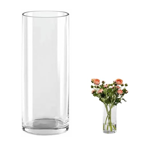 QEEYON 30cm Tall Glass Cylinder Vase, Extra Large Thickened Crystal Flower Vase for Living Room Kitchen Office Wedding Flower Arrangements (30x12cm)