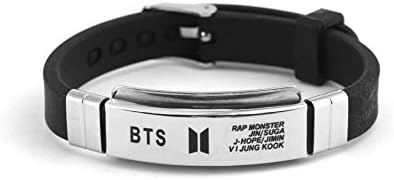 Inbest BTS Kpop Stainless Steel Silicon Wristband Jungkook, Jimin, V, Suga, Jin, J-Hope, Rap Monster Wristband Wristlet | Best Gift for The Army