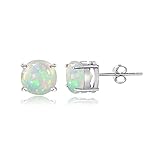 Sterling Silver Genuine Ethiopian Opal Round Stud Earrings