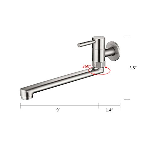 HaoXin 304 Stainless Steel Wall Mounted Pot Filler Single Cold Water Tap,Kitchen Sink Faucet Brushed Nickel HX910-304