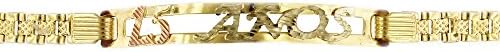 14k Yellow Gold Tri Color Quinceanera Box Link 15 Años Plate Design
