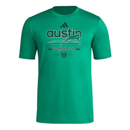 adidas Mens Austin FC Pre-Game Short Sleeve Soccer T-Shirt,Kelly/Austin Fc,Medi…