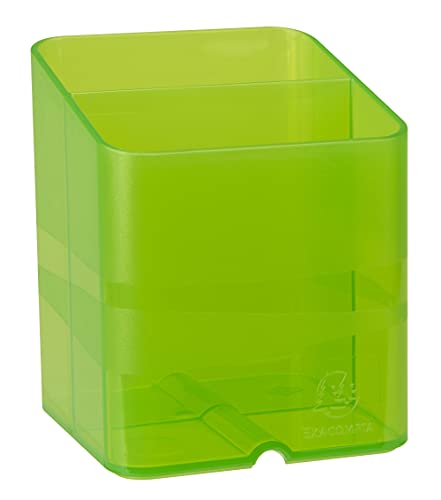 Exacompta - Ref 67735D - Chromaline Collection - Pen-Cube Pen Pot - 74 x 74 x 93mm, 2 Sections for Pens & Pencils, Space-Saving Solution for Offices - Translucent Anise Green
