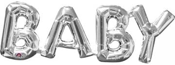 amscan Party Decorations, Balloon Air-Filled Phrase Baby, Party Supplies, Silver, 26" x 9", 10132859