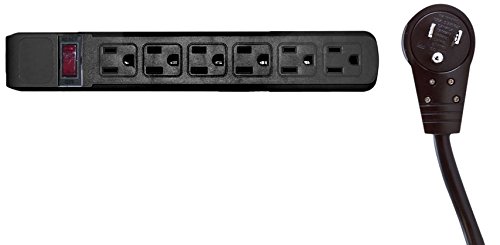 C&E Surge Protector, Flat Rotating Plug, 6 Outlet, Horizontal Outlets, Plastic, Power Cord, 4 Feet, Black, CNE470707