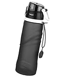 Tabiger Silicone Collapsible Sports Water Bottle, 750mL/26floz BPA Free FDA Approved Reusable Foldable Leak Proof Drinking Water Canteen for Camping Hiking Outdoors Running Yoga Gym Traveling ( Black, Purple, Orange, Blue)