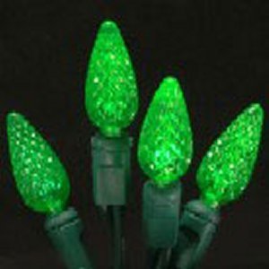 70 C6 Green LED String Lights, 4" Spacing