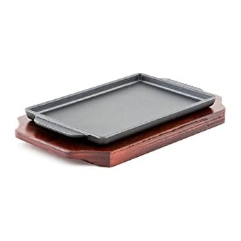 steak plate griddle fajita sizzle wooden restaurant iron cast grill server pan base use