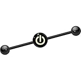 Body Candy Black Anodized Stainless Steel Glow Power Button Industrial Barbell 14 Gauge 37mm