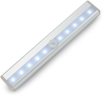 Wireless Motion Sensing LED Closet Light,LNGOOR DIY Stick-On Anywhere Built-in Battery 10-LED Bulbs Magnetic Night Light Bar USB Rechargeable Portable Cold White for Cabinet Kitchen Wardrobe Stairway