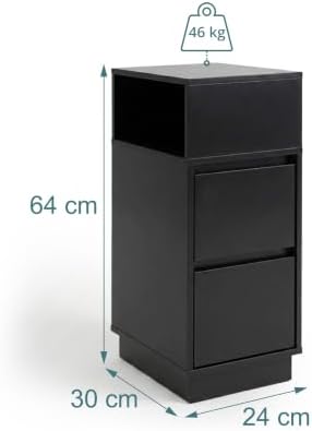 Comodino, set 2 pz, 2 cassetti, 1 vano aperto, nero
