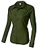 HOTOUCH Women's Slim Fit Button Up Shirts Solid Grey Lapel Collared Dress Shirt (Army Green XL)