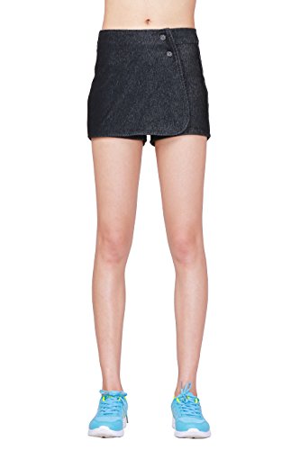 Cozy Blue -Black Atlhetic Skort Super Stretch Knit Denim for Women L - Thumbnail 6