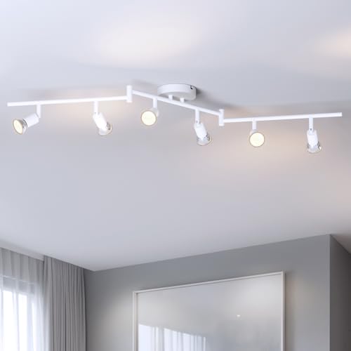 LVWIT White Swivel Ceiling Spotlight, 6 Way Ceiling Lights for Living Room, Kitchen Lights GU10, GU10 Ceiling Lights, Ceiling Light Mounting Bracket for Living Room, Bedroom, Dining Room (No