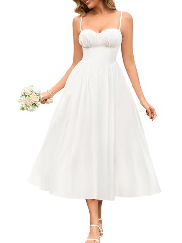 EYNMIN Floral Midi Dress Spaghetti Strap Lace Up Flowy A Line Corset Sundress 2026 Summer Wedding Guest Dresses for Women White at Amazon