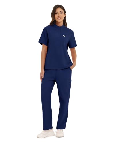 JELRISOFIT Scrubs for Women Set Short Sleeve Stand Collar with Button at Amazon