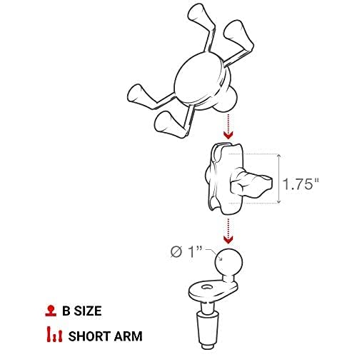 RAM MOUNTS X-Grip Phone Holder with Motorcycle Fork Stem Base RAM-B-176-A-UN7U with Short Arm for Stems 12mm to 38mm in Diameter