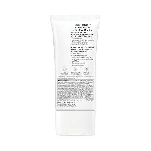 COVERGIRL CLEAN FRESH NOURISHING SKIN TINT, 570 MEDIUM/TAN, LIQUID FOUNDATION, DEWY FINISH, INFUSED WITH COCONUT & ALOE, VEGAN FORMULA