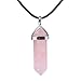 Natural Rose Quartz Gemstone Hexagonal Pointed Reiki Chakra Pendant Genuine Leather Necklace 18