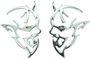 Piatek 2X Metal Demon Challenger Charger Car Side Fender Rear Trunk Emblem Badge Sticker Decals For JEEP Dodge Decoration (Chrome)