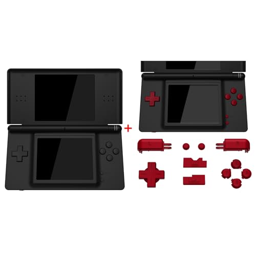 eXtremeRate Black Replacement Full Housing Shell Buttons + Scarlet Red Buttons for Nintendo DS Lite - Console NOT Included