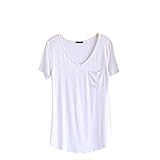 SZHEM Womens Modal Loose Short Sleeve Tops V Neck Pocket T-shirt Blouse