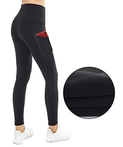 THE GYM PEOPLE Thick Thermal Fleece Lined Leggings with Pockets, Tummy Control Workout Running Yoga Pants for Women (X-Large, Fleece Lined Black)