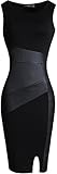 jeansian Women's Faux Leather Stitching Sleeveless Bodycon Dress WKD227 Black L