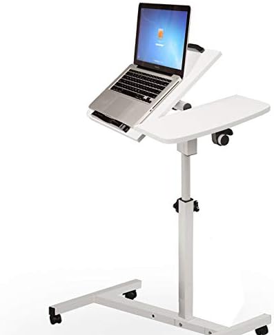 Tiltable Overbed Laptop Table Adjustable, Rolling Bedside Laptop Desk Tray with Lockable Casters (White)