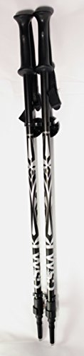 WSD Telescopic Adjustable Collapsible Adult Alpine Ski Poles Pair with Baskets, Black/Silver
