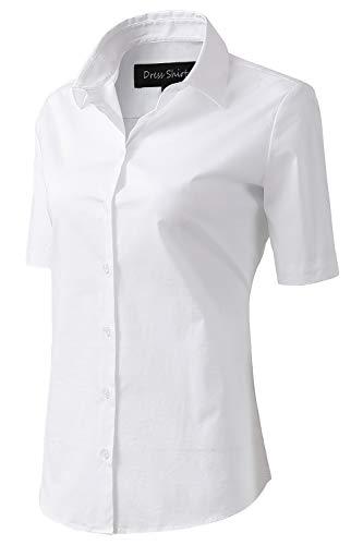 HORSE SECRET Dress Shirts for Women, Basic Short Sleeve Cotton White Button Down Shirts Size 6