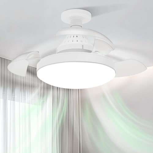 Ventilador de Teto com Controle Remoto Pás Retráteis E27 LED 18W 3 Cores 4 Velocidades Motor Brushless 85-265V