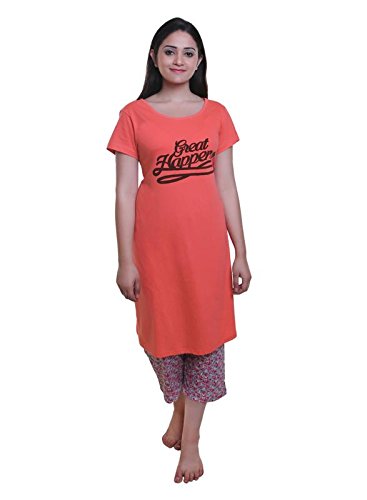 trazo premium quality stylish printed round neck sort sleevs coral long cotton t shirts for women