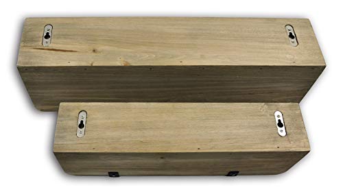 Spiretro Set of 2 (Large & Small) Grey Wall Mount Floating Shelves Rustic Torched Wood Espresso Black Metal Rail Storage Organize and Display for Living Room Bedroom Kitchen Room Bathroom Closet