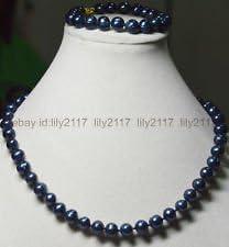 18 inch Natural 9-10mm Black Tahitian Pearl Necklaces Bracelet Jewelry Set 14K
