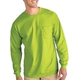 Pocket T-Shirt, Long Sleeve, Safety Green, XXL