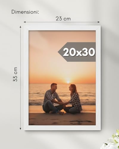 NOOGUI - Frame 20 x 30 cm - White Wood - Anti-Glare Front - For Photos, Diplomas, Poster or Puzzle - Vertical or Horizontal Positioning - Thickness 2 cm - Easy to Clean