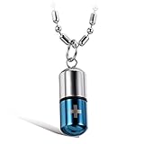 Flongo Fashion Pill Case Capsule Pendant Necklace Stainless Steel Mens Womens, 22 inch Chain, Cross Medicine Keepsake Pendant Necklace