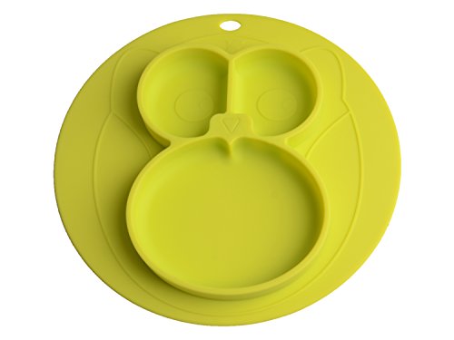 Baby and Toddler Happy Owl Place Mat - One-piece Round Silicone Suction Placemat with Plate and Bowl, Suitable for Highchair Feeding Tray and Kitchen Dining Table