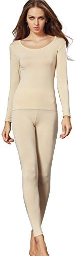 Liang Rou Women's Crew Neck Top & Bottom Ultra Thin Thermal Underwear Set
