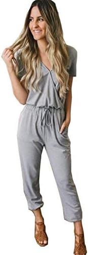 Cinyifaan Women's V Neck Casual Loose Long Jumpsuits Romper Playsuit with Belt