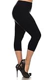 Leggings Depot Premium Quality Ultra REGULAR and PLUS SIZE Soft Best Selling Capri Cropped Print Leggings B1 (Plus Size (12-24), Solid Black)
