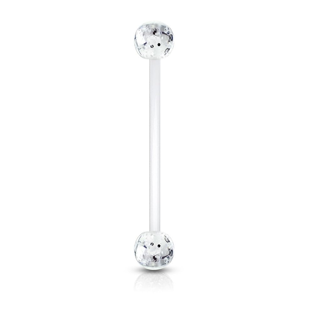 PiercedOff Bioflex 1.6mm Retainer with 6mm Clear Glitter Balls - Bar Length 25mm